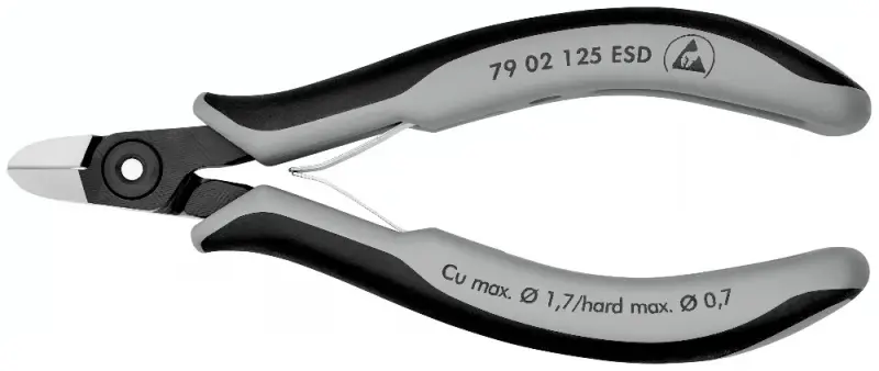 Přesné boční štípací kleště pro elektroniku 125 mm Knipex 79 02 125 ESD - leštěná hlava, vícesložkové návleky (EDE53640015)