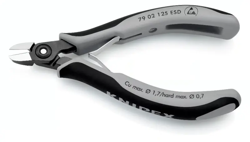 Přesné boční štípací kleště pro elektroniku 125 mm Knipex 79 02 125 ESD - leštěná hlava, vícesložkové návleky (EDE53640015)