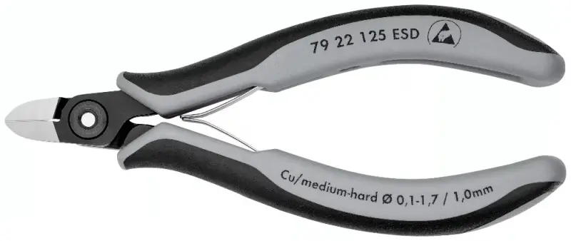 Přesné boční štípací kleště pro elektroniku 125 mm KNIPEX 79 22 125 ESD - leštěná hlava, vícesložkové návleky (EDE53640020)