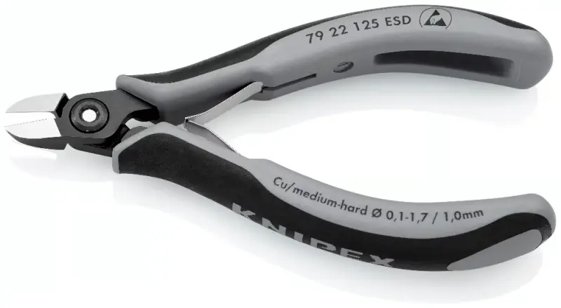 Přesné boční štípací kleště pro elektroniku 125 mm KNIPEX 79 22 125 ESD - leštěná hlava, vícesložkové návleky (EDE53640020)