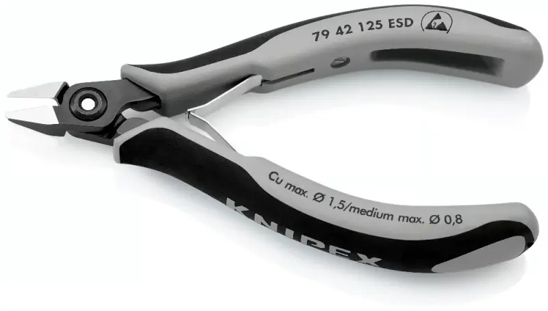 Přesné boční štípací kleště pro elektroniku 125 mm KNIPEX 79 42 125 ESD - leštěná hlava, vícesložkové návleky (EDE53640030)