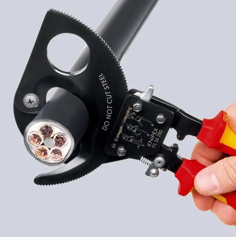 Kabelové nůžky Knipex 95 36 280 - ráčnové VDE do 1000 V (prům. 52 mm) (K 95 36 280)