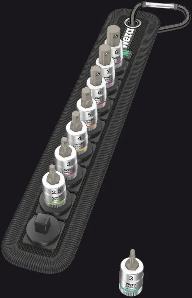 Wera 003974 Zástrčné bitové hlavice Zyklop 3/8" HEX 1/8" ÷ 3/8" Belt B Imperial 1, přidržovací - 8 dílů (W05003974001)