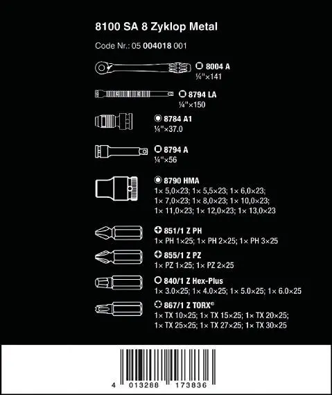 Wera 004018 Ráčnová sada Zyklop Metal 1/4" typ 8100 SA 8, metrická - 28 dílů (W05004018001)