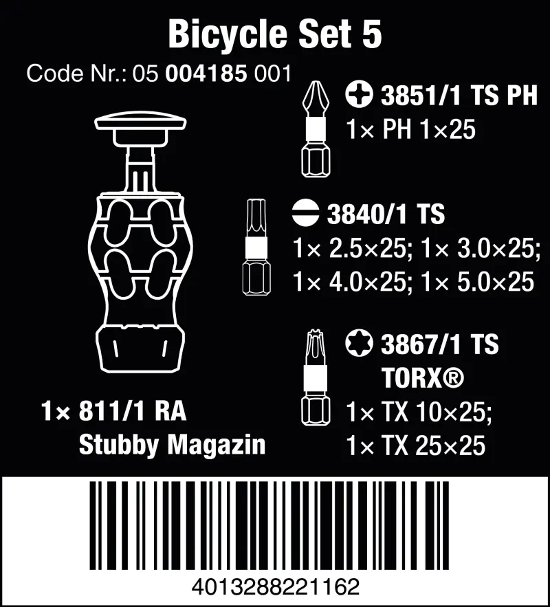 Wera 004185 Ráčnový zásobník Stubby s nerezovými bity Bicycle Set 5 - 7 dílů (W05004185001)