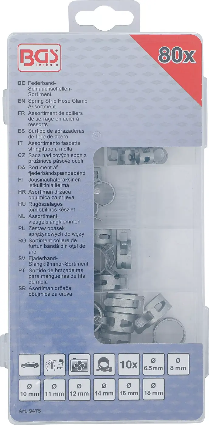 Sada hadicových spon z pružinové pásové oceli 80dí, BGS 9475 (BGS109475)