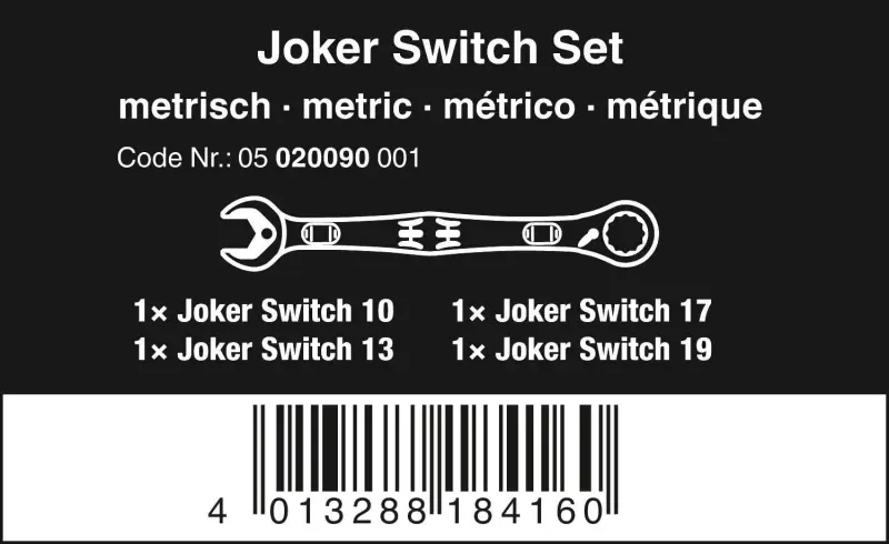 Wera 020090 Očkoploché ráčnové klíče 10 ÷ 19 mm 6001 Joker 4 Set 1, vyhnuté - 4 dílů (W05020090001)