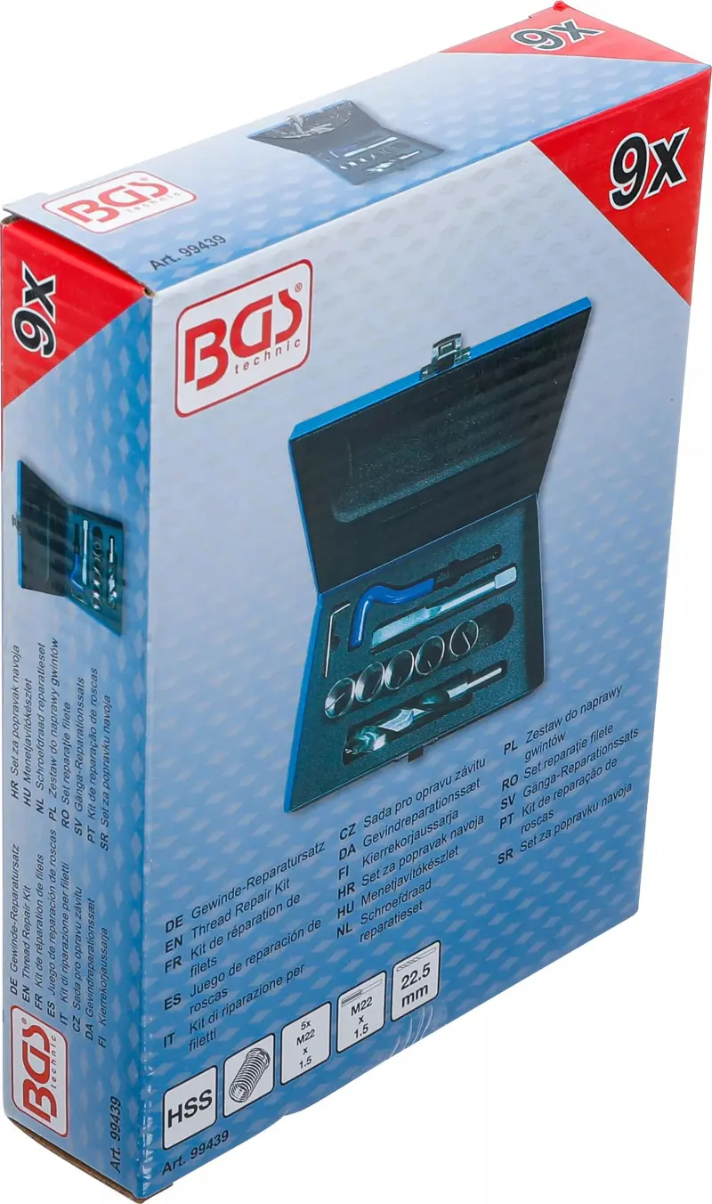 Vložkovací sada BGS1099439 pro opravu závitu M22 x 1,5 mm (9 dílů) (BGS1099439)