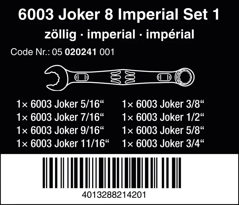Wera 020241 Očkoploché klíče 5/16 ÷ 3/4"  6003 Joker 8 Imperial Set 1, palcové - 8 dílů (W05020241001)