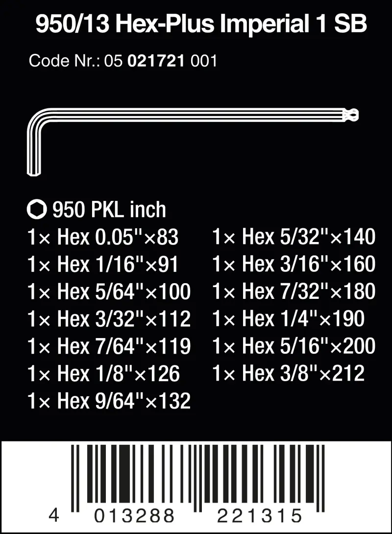 Wera 021721 Zástrčné klíče 950/13 Hex-Plus Imperial 1 SB, palcové, BlackLaser - 13 dílů (W05021721001)