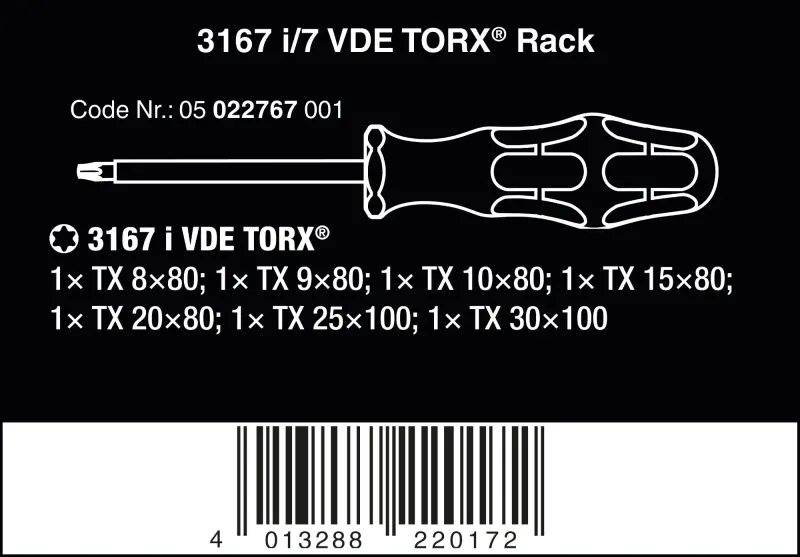 Wera 022767 Sada šroubováků Kraftform VDE 3167 i/7 TORX®, izolované, nerezová ocel (7 dílů + stojánek) (W05022767001)