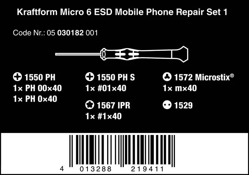 Wera 030182 Nářadí na opravu chytrých telefonů 1 Kraftform Micro 6 ESD (Sada 6 dílů) (W05030182001)