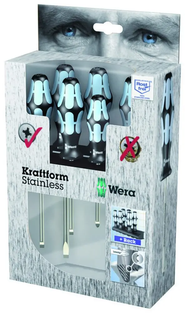 Wera 032060 Sada šroubováků Kraftform Plus 3334/6, nerezová ocel, profil Lasertip (6 dílů + stojánek) (W05032060001)