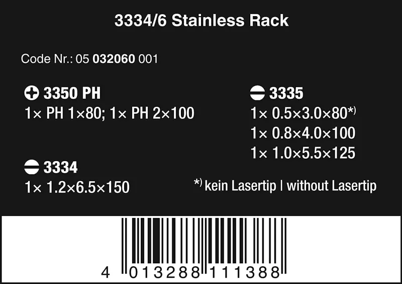 Wera 032060 Sada šroubováků Kraftform Plus 3334/6, nerezová ocel, profil Lasertip (6 dílů + stojánek) (W05032060001)