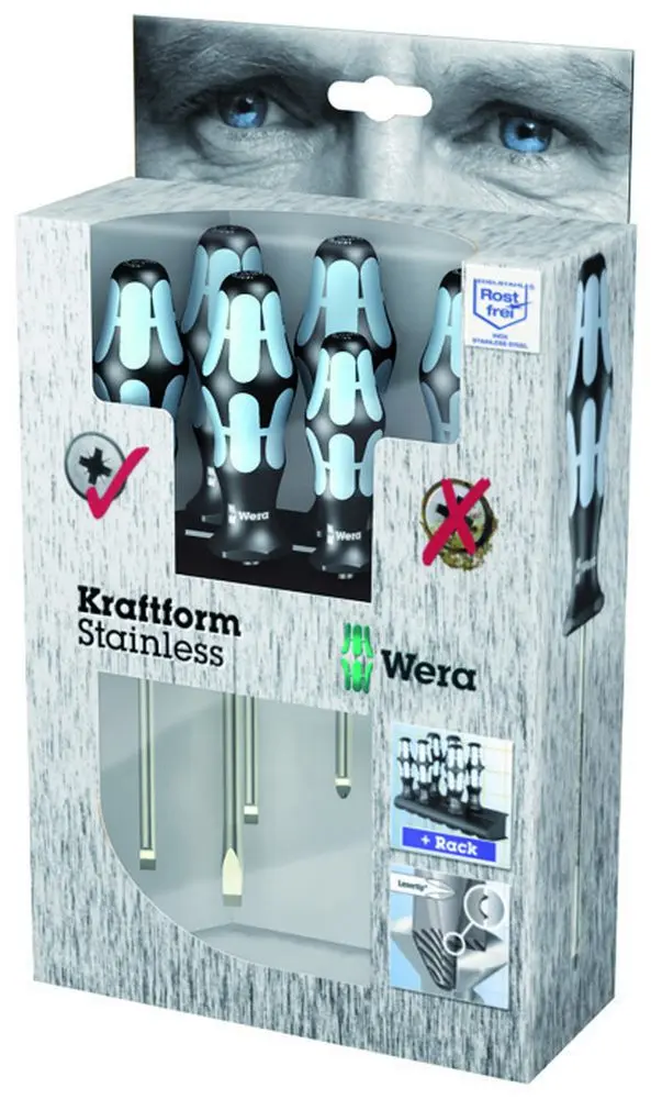 Wera 032061 Sada šroubováků Kraftform Plus 3334/3355/6, nerezová ocel, profil Lasertip (6 dílů + stojánek) (W05032061001)
