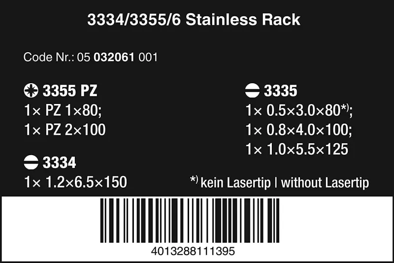 Wera 032061 Sada šroubováků Kraftform Plus 3334/3355/6, nerezová ocel, profil Lasertip (6 dílů + stojánek) (W05032061001)