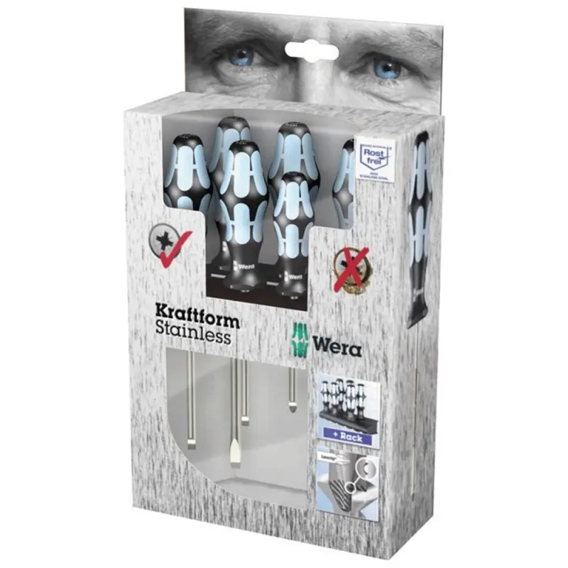 Wera 032063 Sada šroubováků Kraftform Plus 3334/3350/3355/6, nerezová ocel, profil Lasertip (6 dílů + stojánek) (W05032063001)