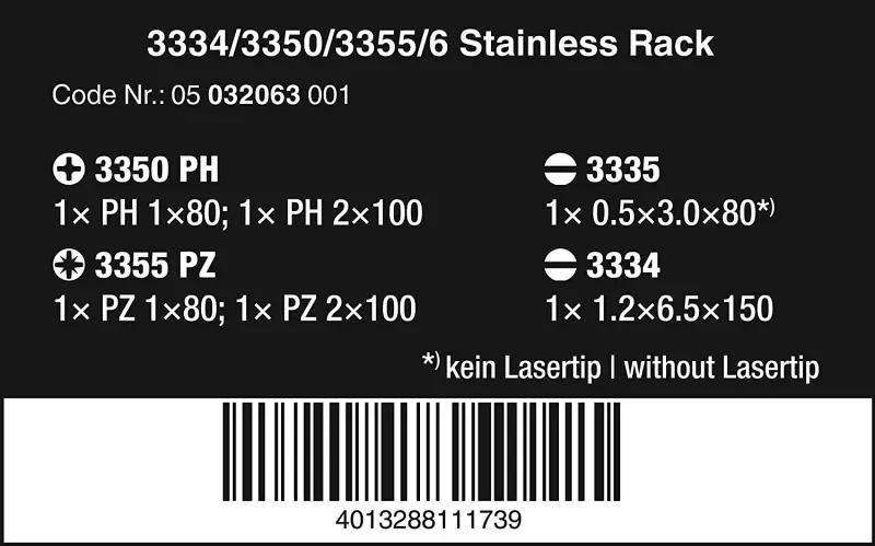 Wera 032063 Sada šroubováků Kraftform Plus 3334/3350/3355/6, nerezová ocel, profil Lasertip (6 dílů + stojánek) (W05032063001)