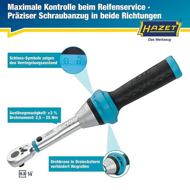 Momentový klíč 1/4" (2,5 ÷ 25 Nm) HAZET 5108-3CT (HAZ5108-3CT)