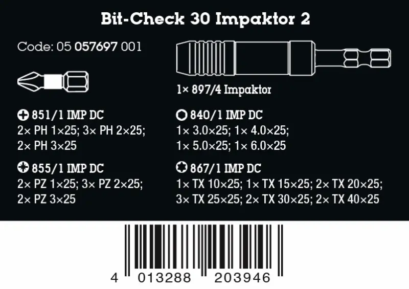 Wera 057697 Bity Bit-Check 30 Impaktor 2 (Sada 30 dílů) (W05057697001)