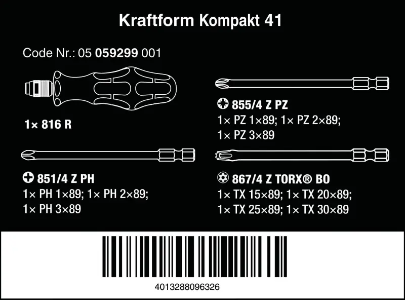 Wera 059299 Držák 1/4" a výměnné čepele Kraftform Kompakt 41 (Sada 11 dílů) (W05059299001)