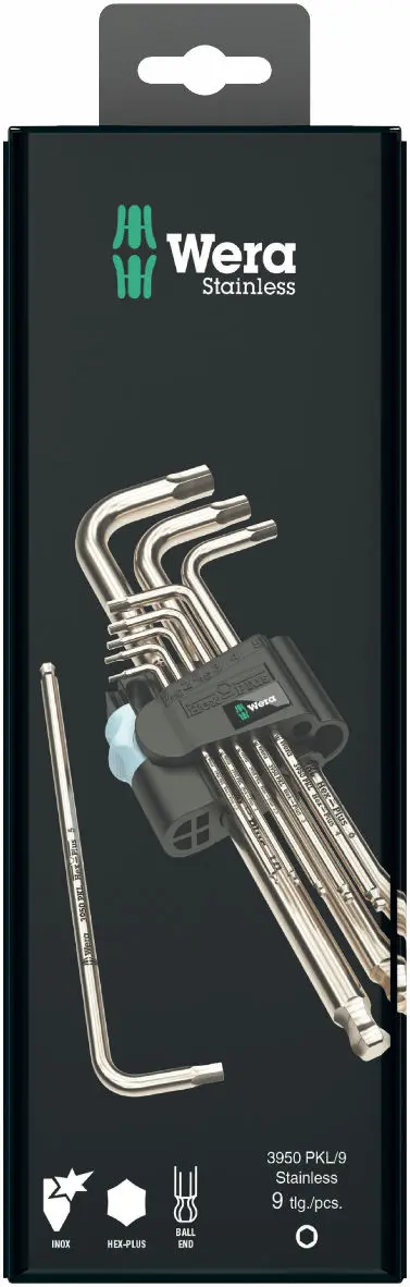 Wera 073544 Zástrčné klíče inbus 3950/9 Hex-Plus Stainless 1 SB, nerezové (Sada 9 dílů) (W05073544001)