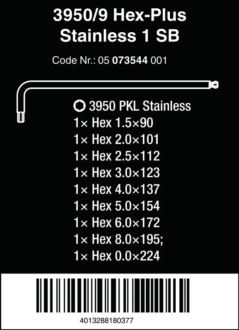 Wera 073544 Zástrčné klíče inbus 3950/9 Hex-Plus Stainless 1 SB, nerezové (Sada 9 dílů) (W05073544001)