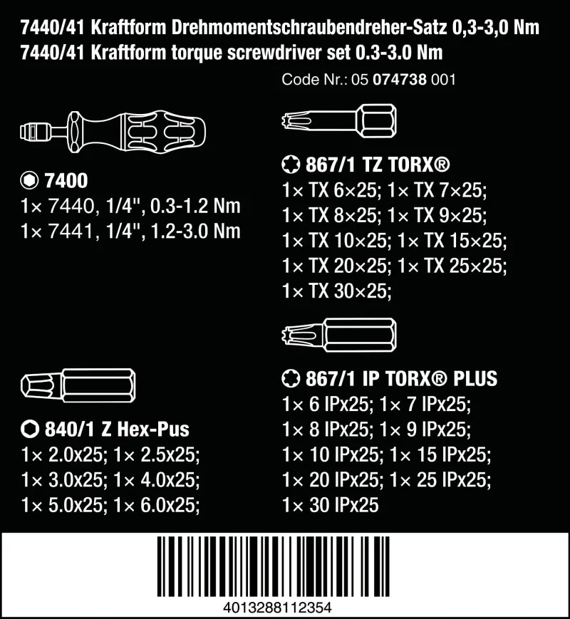 Wera 074738 Sada momentových šroubováků Kraftform 7440/41 (0,3-3,0 Nm) (W05074738001)