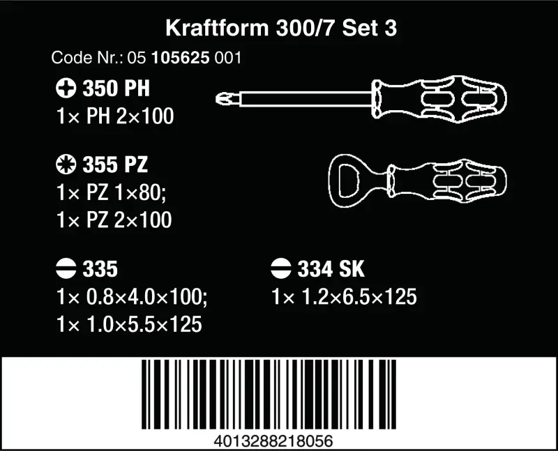 Wera 105625 Šroubováky Kraftform Plus - řada 300 typ 300/7 Set 3 (Sada 7 dílů) (W05105625001)