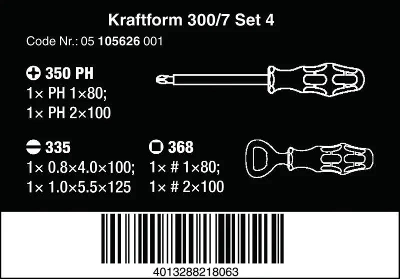 Wera 105626 Šroubováky Kraftform Plus - řada 300 typ 300/7 Set 4 (Sada 7 dílů) (W05105626001)