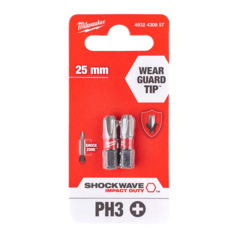 Šroubovací bit 1/4 Milwaukee Shockwave Phillips PH 3 x 25 mm - 2 ks (MI4932430857)