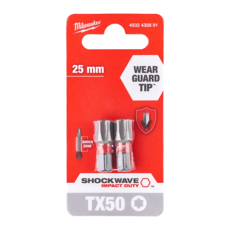 Šroubovací bit 1/4 Milwaukee Shockwave Torx TX 50 x 25 mm - 2 ks (MI4932430891)