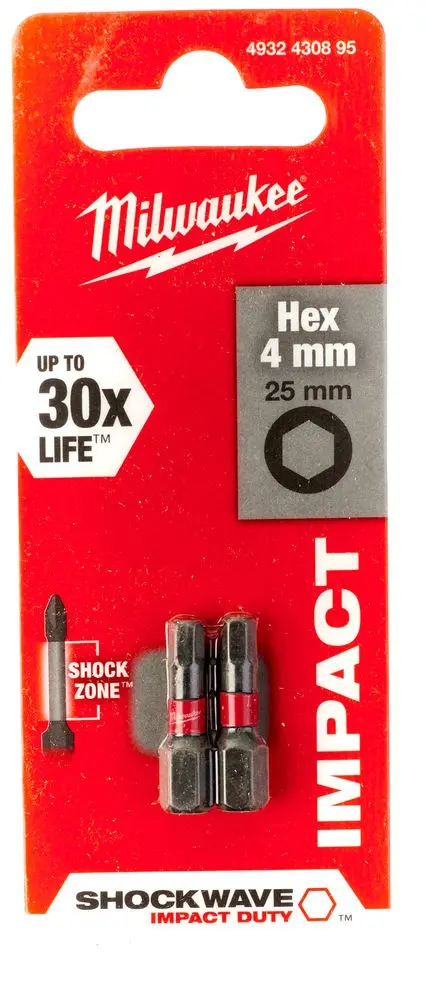 Šroubovací bit 1/4 Milwaukee Shockwave Šestihran 4 x 25 mm - 2 ks (MI4932430895)