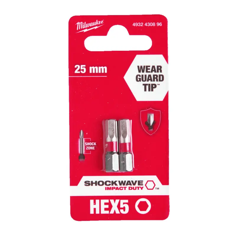Šroubovací bit 1/4 Milwaukee Shockwave Šestihran 5 x 25 mm - 2 ks (MI4932430896)