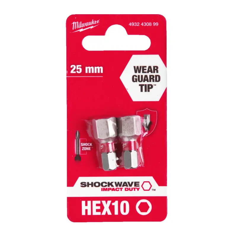 Šroubovací bit 1/4 Milwaukee Shockwave Šestihran 10 x 25 mm - 2 ks (MI4932430899)