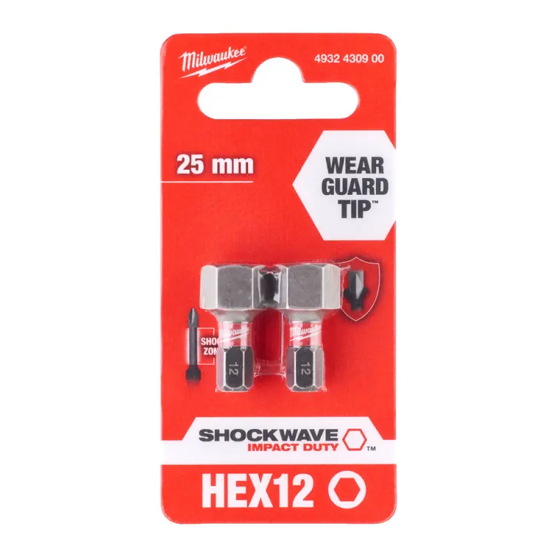 Šroubovací bit 1/4 Milwaukee Shockwave Šestihran 12 x 25 mm - 2 ks (MI4932430900)