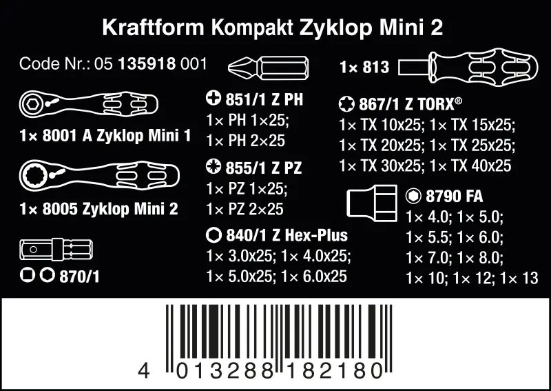 Wera 135918 Ráčnová sada 1/4" Kraftform Kompakt Zyklop Mini 2 (Sada 27 dílů) (W05135918001)