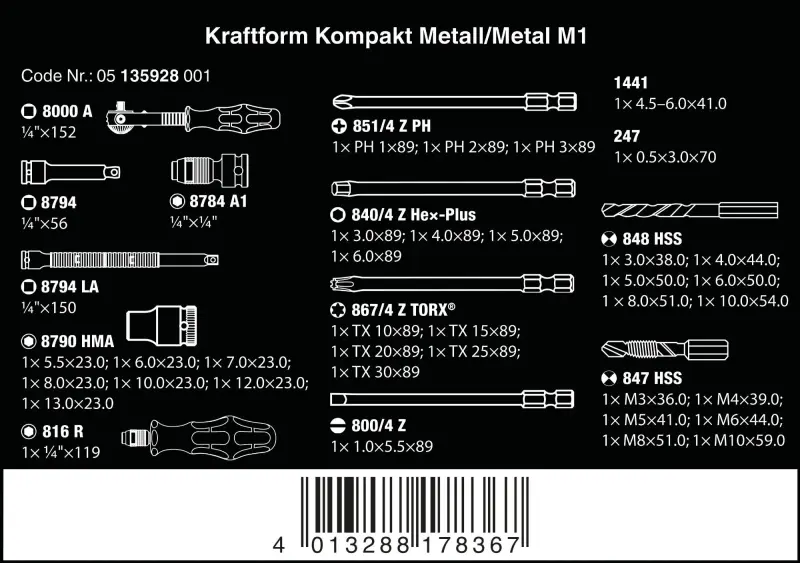Wera 135928 Nářadí Kraftform Kompakt M 1 zámečník s ráčnou 1/4" Zyklop Speed (Sada 39 dílů) (W05135928001)