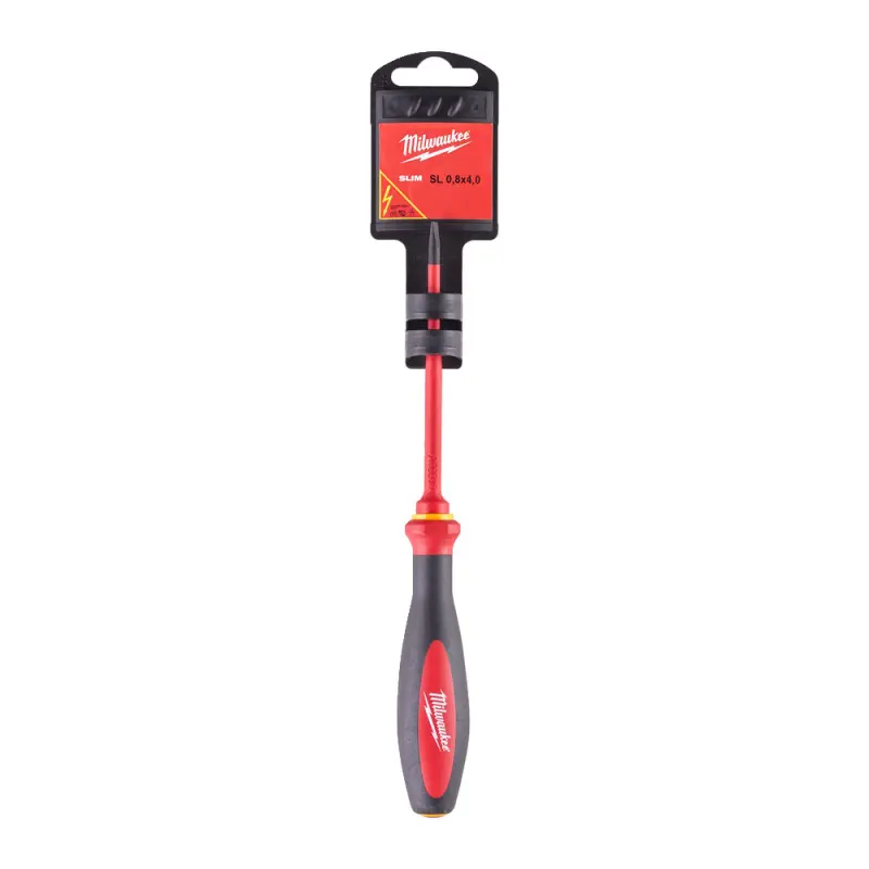 Elektrikářský šroubovák PL 0,8 x 4,0 x 100 mm Milwaukee VDE slim pro práce pod napětím 1000 V (MI4932471446)