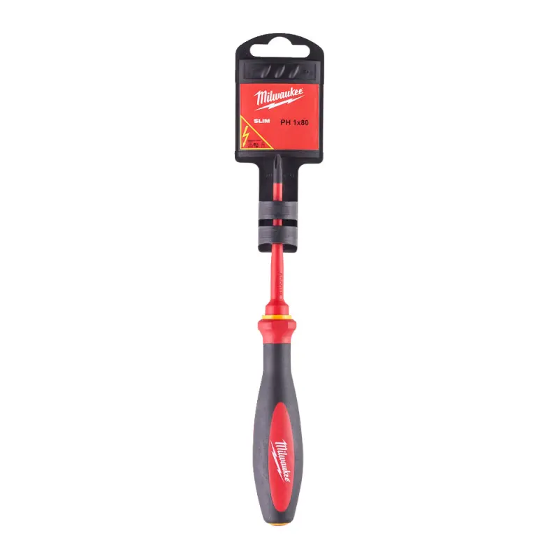 Elektrikářský šroubovák PH 1 x 80 mm Milwaukee VDE slim pro práce pod napětím 1000 V (MI4932471448)