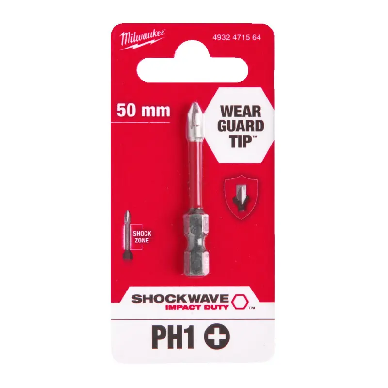 Šroubovací bit 1/4 Milwaukee Shockwave Phillips PH 1 x 50 mm - 1 ks (MI4932471564)
