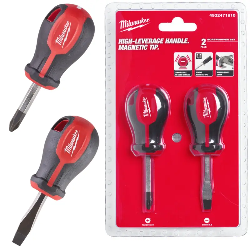 Šroubováky Milwaukee Tri-lobe, krátké dříky (PZ a SL) - Sada 2 dílů (MI4932471810)