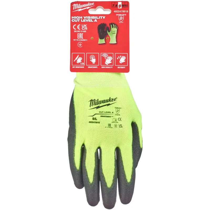 Pracovní reflexní rukavice Milwaukee HI-VIS, ochrana proti proříznutí A, velikost 10 (XL), 1 pár, 4932479919