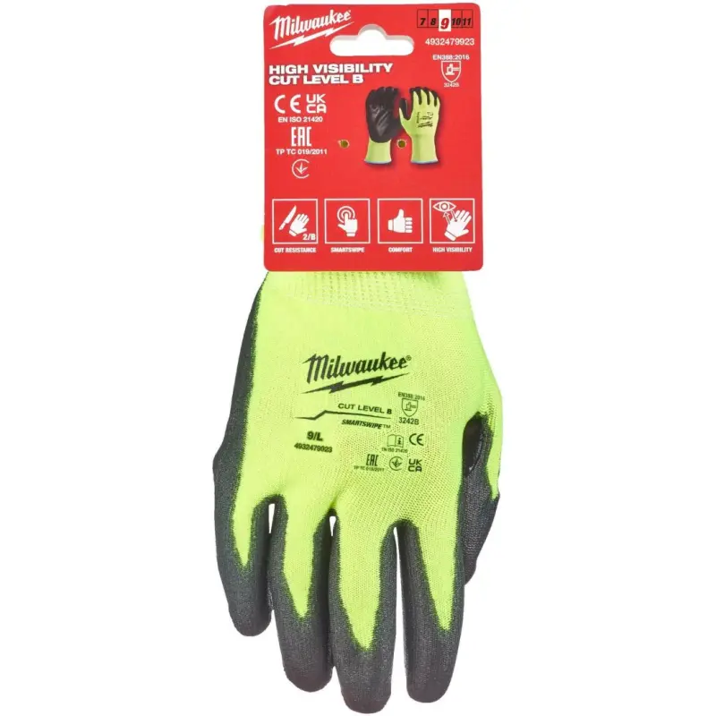 Pracovní reflexní rukavice Milwaukee HI-VIS, ochrana proti proříznutí B, velikost 7 (S), 1 pár, 4932479921
