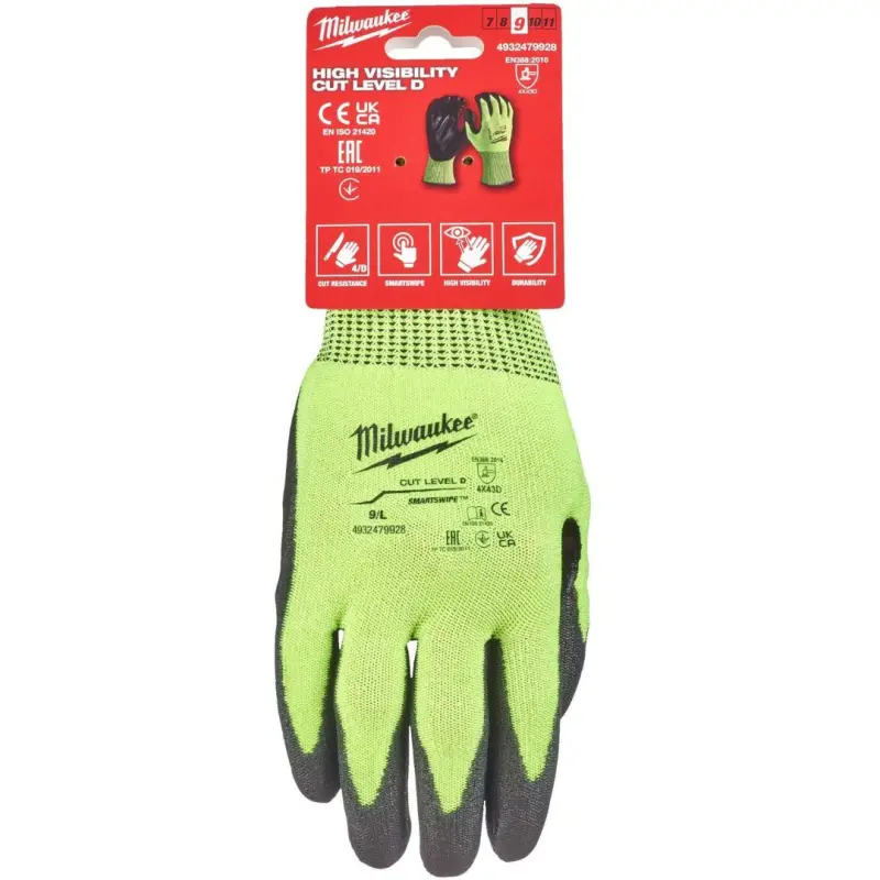 Pracovní reflexní rukavice Milwaukee HI-VIS, ochrana proti proříznutí D, velikost 11 (XXL), 1 pár, 4932479930