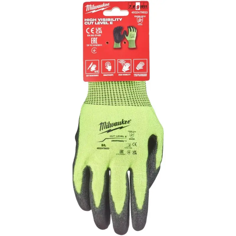 Pracovní reflexní rukavice Milwaukee HI-VIS, ochrana proti proříznutí E, velikost 9 (L), 1 pár, 4932479933