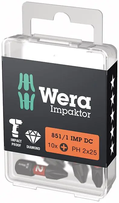 Bit Impaktor 1/4" DIN 312 6 C6,3 PH2 x 25 mm balení 10 ks Wera