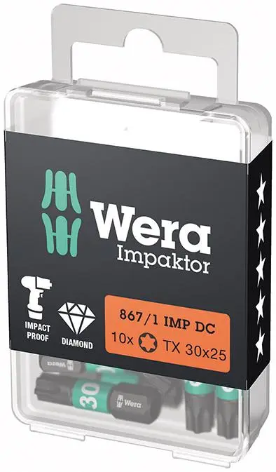 Bit Impaktor 1/4" DIN 312 6 C6,3 T30 x 25 mm balení 10 ks Wera