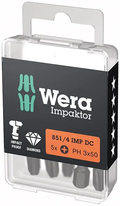 Bit Impaktor 1/4" DIN 312 6 E6,3 PH3 x 50 mm balení 5 ks Wera