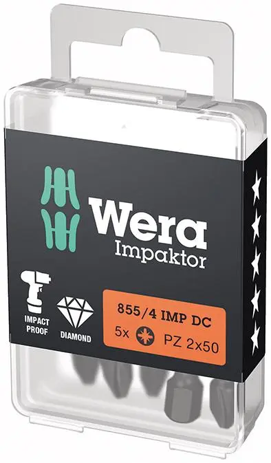 Bit Impaktor 1/4" DIN 312 6 E6,3 PZ2 x 50 mm balení 5 ks Wera